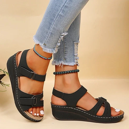 Damen-Sandalen Sommer orthopädische Keilabsatz Wandern Fersenriemen flach Freizeitschuhe Größe - Bild 14 von 21