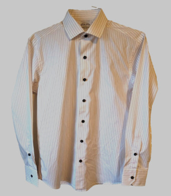 TAYLOR STITCH RED PINSTRIPE ON WHITE COTTON CUSTOM TAILORED L GAMBERT USA 15 1/2