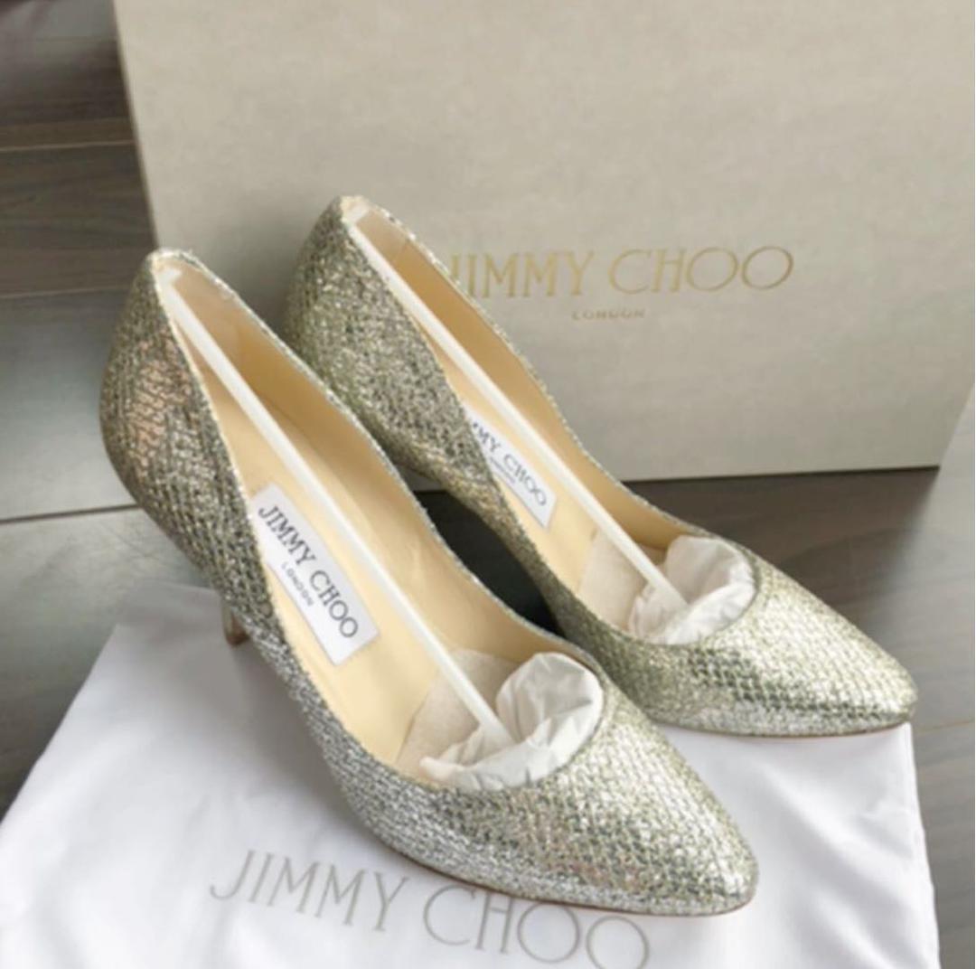 Jimmy Choo Pumps Sandals Champagne Glitter Fabric Size 35.5 Jimmy Choo Pumps Sandals Champagne Glitter Fabric Size 35.5