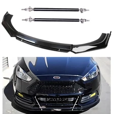 Gloss Black Front Bumper Lip Splitter Spoiler Kit + Strut Rods For Ford Focus