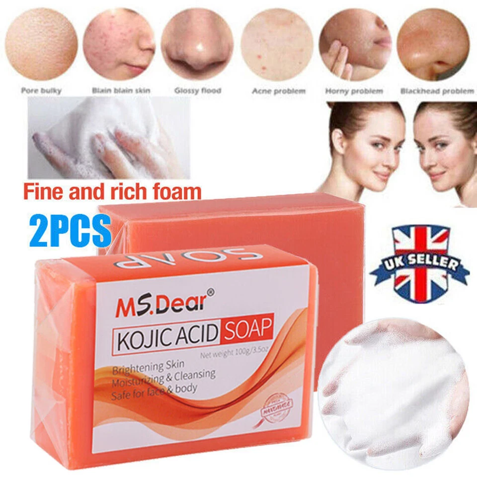 MS DEAR 2Pcs Kojic Acid Skin Brightening Soap Original Kojic Bar for Dark Spots Remover
