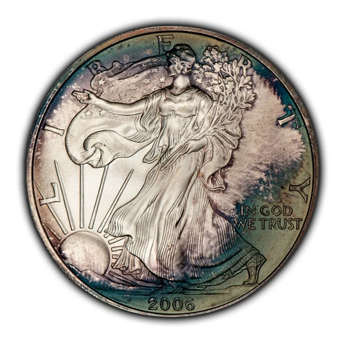 2006 1 oz Silver American Eagle - PQ Neon Rainbow Toning - BU - SKU-E3443