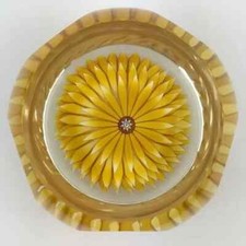 Perthshire 1986G Golden Dahlia Layered Petal Lampwork Flower Faceted Paperweight