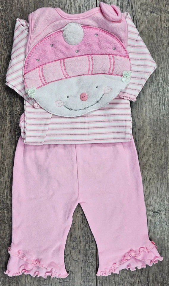 Baby Girl Clothes Bon Bebe 0-3 Month 3pc Pink Snowman Outfit & Bib - Image 2 of 4