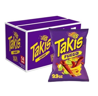 Takis Fuego Rolled Tortilla Chips Box (14 Count - 9.9 oz ) Hot Chilli & Lime