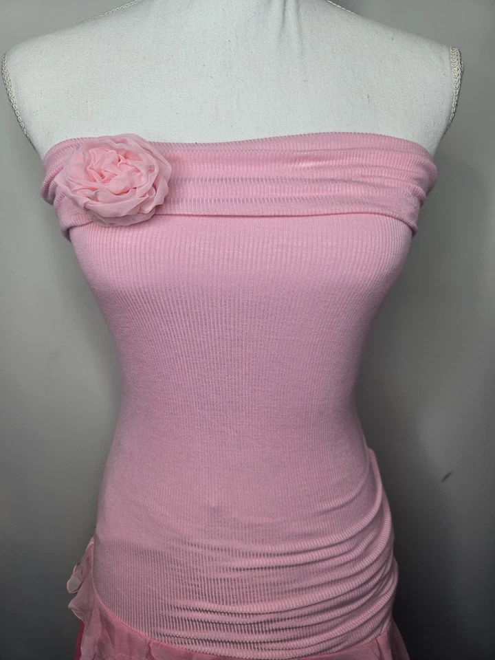 Mini Vestido Y2k Rosa Seda Bebe Fuera del Hombro Fairycore Volantes De Colección Med Foto 2 de 4