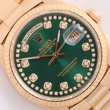 Rolex Day-Date 36mm 18238 President 18K Fluted Bezel Green String Diamond Dial
