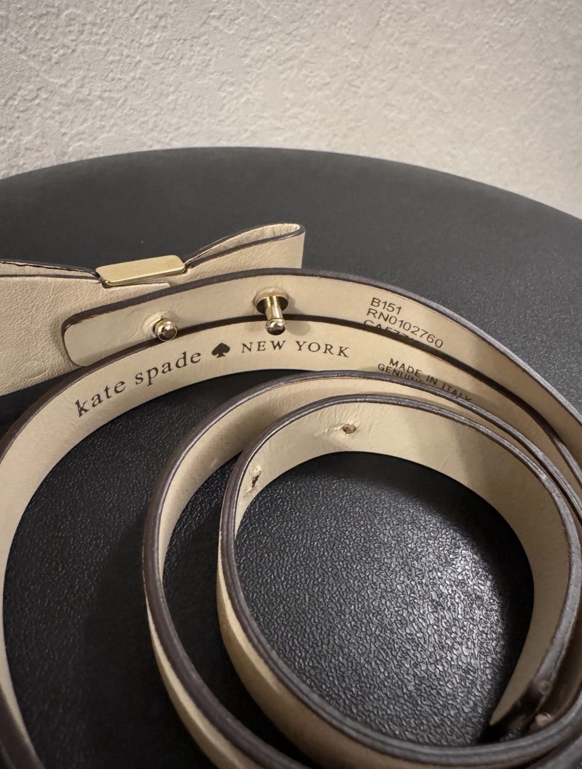 Kate Spade Bow Belt Bone Cream Leather Size Small thumbnail 2