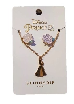 Skinnydip Disney Princess Belle Necklace Earrings Set Gold
