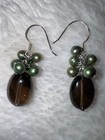 Vintage Sterling Smokey Quartz & Peacock Pearl Dangle Earrings  — photo 2