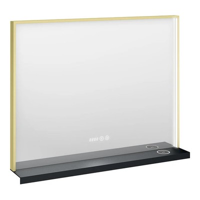 Arezzo 800 x 600 Messing gebürstet LED Spiegel mit kabelloser Ladeablage, Antibeschlag