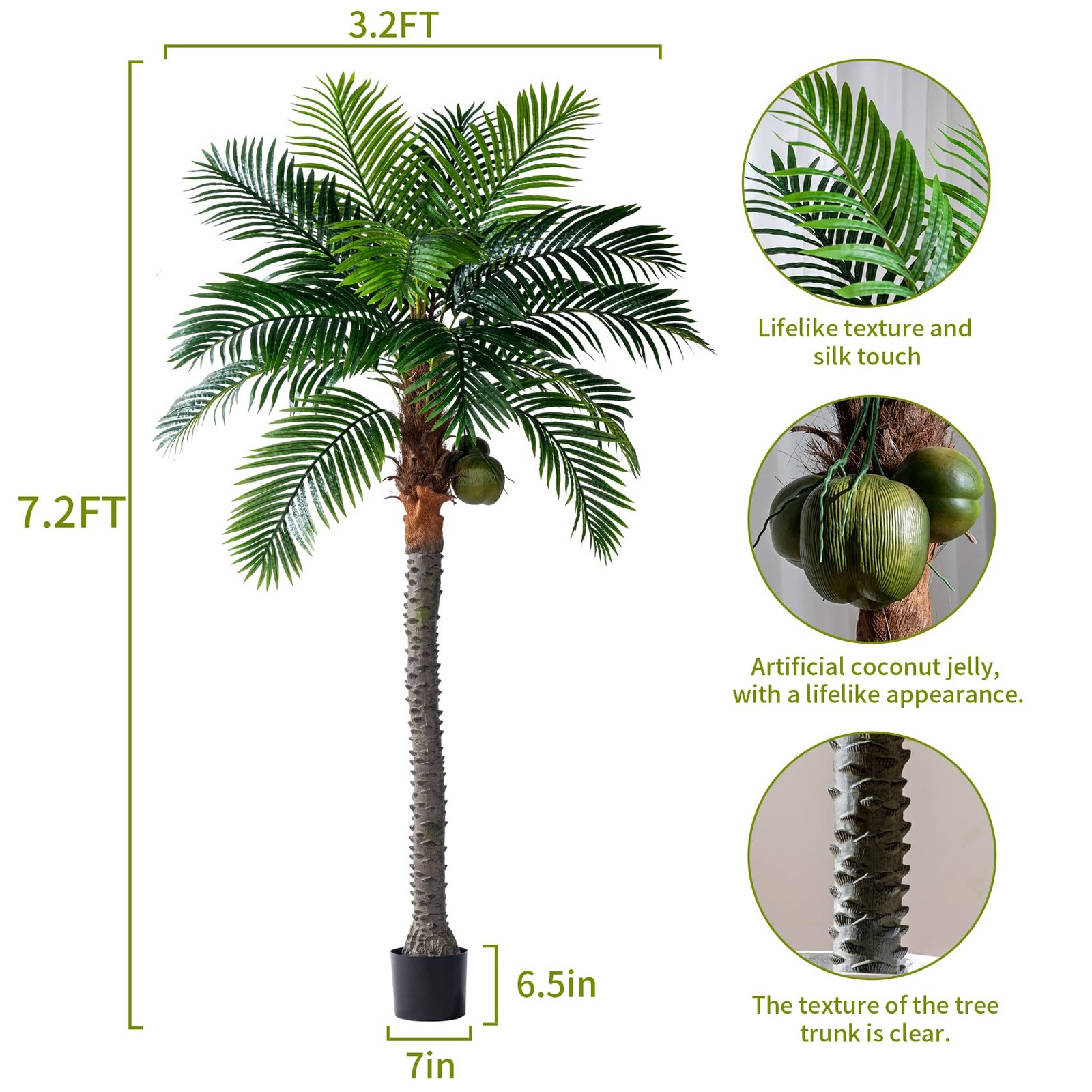 7.2FT Artificial Phoenix Palm Tree with Coconut Fruit Outdoor Indoor Decor La...
