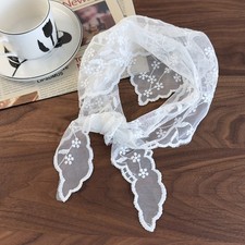 Ladies Spring Elegant Floral Embroidery White Lace Head Scarf Shawl Neck Warmer