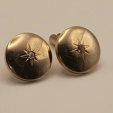 Vintage Gold Tone Starburst Diamond Accent Bullet Back Cufflinks