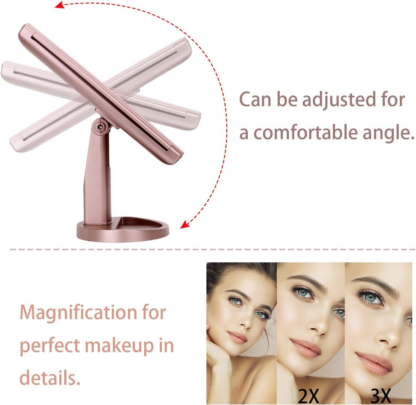 Rotatable Tri-Fold Lighted Makeup Mirror with Jewelry Storage - Travel Essential thumbnail 4