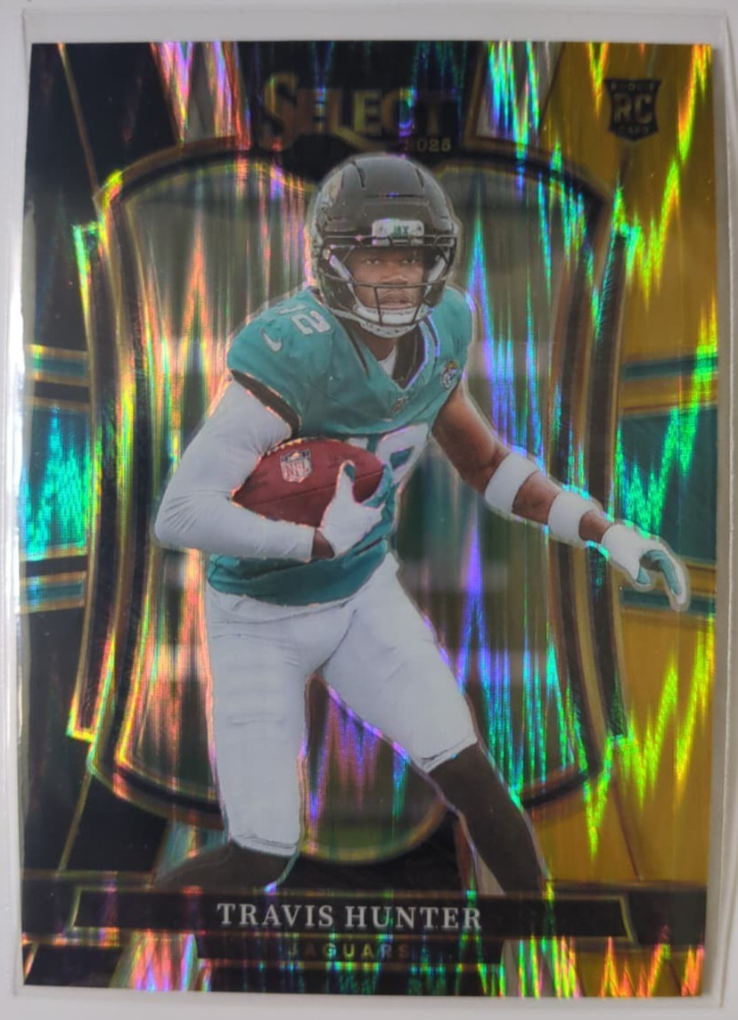 2025 Panini Select Travis Hunter Black And Gold Shock Prizm Premier Level #128