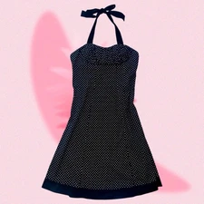 Vintage Mille Gabrielle Black/White Polka Dot Halter Dress Size Medium/Large M L