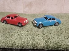 VINTAGE Early TRIANG MINIC MOTORWAYS RALLY 1 Red  1 Blue JAGUAR SEDAN Slot Cars
