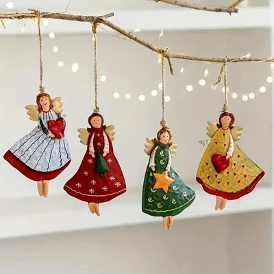 4PCS Vintage Angel Wooden Christmas Tree Hanging Ornaments Xmas Home Decor UK