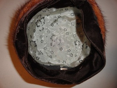 Vintage 1950s Union Made Mink Fur Pillbox Hat Dark Brown 