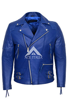 Herren Lederjacke blau Motorrad Style ''RECKLESS REAL HIDE JACKET 233