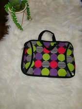 Neoprene Lunch Bag Black With Multicolor Polka Dots, front zip pocket for Icepak