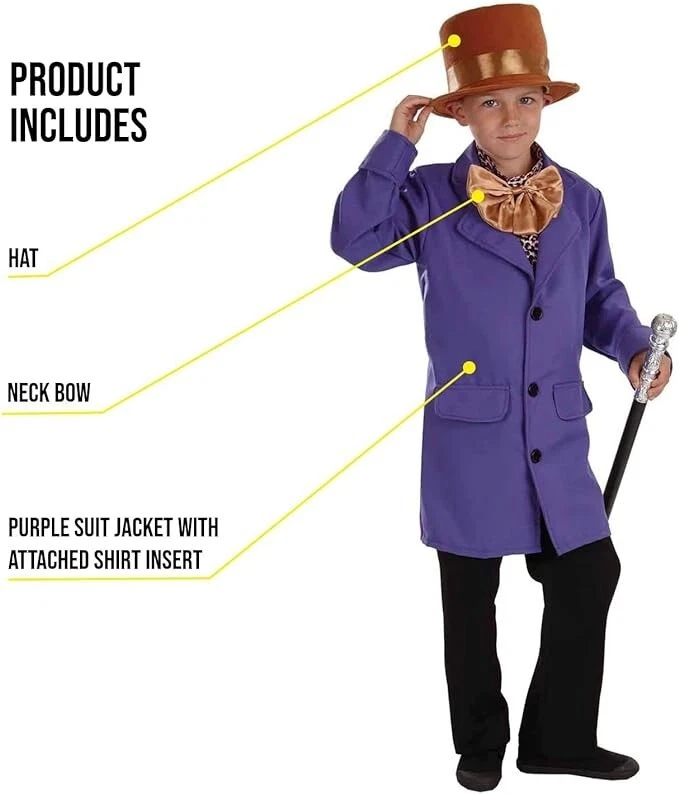 Костюм владельца шоколадной фабрики для детей S-XL наряд для Хэллоуина для мальчиков девочек - Изображение 4 из 4