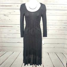 Connected Apparel Dark Grey Sheer Lightweight Knit 3/4 Sleeve Sweater Dress Sz S