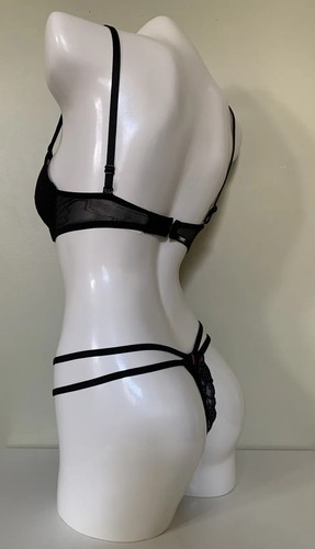 NEW Victoria's Secret PINK Date Push Up Bra 32C & Panty S Set Black - Picture 12 of 21