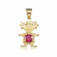 10K Solid Yellow Gold CZ Birthstone Girl Pendant - Any Color Necklace Charm Baby