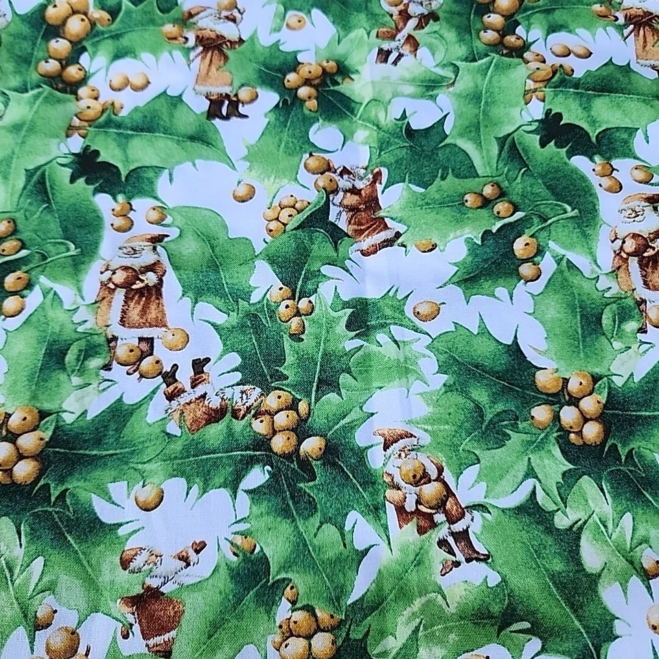 Women's Green Leaf & Santa Print 100% Cotton Open Front Scrub Jacket Top Sz M - Image 3 of 4