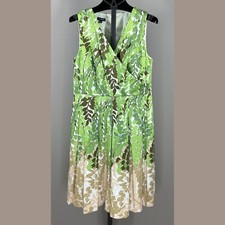 NEW Talbots Dress Womens 8 petite green brown floral fit flare preppy classic