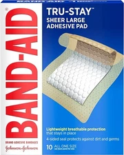 Band-Aid Brand Tru-Stay Adhesive Pads, Large Sterile Bandages for Wound Care, 10