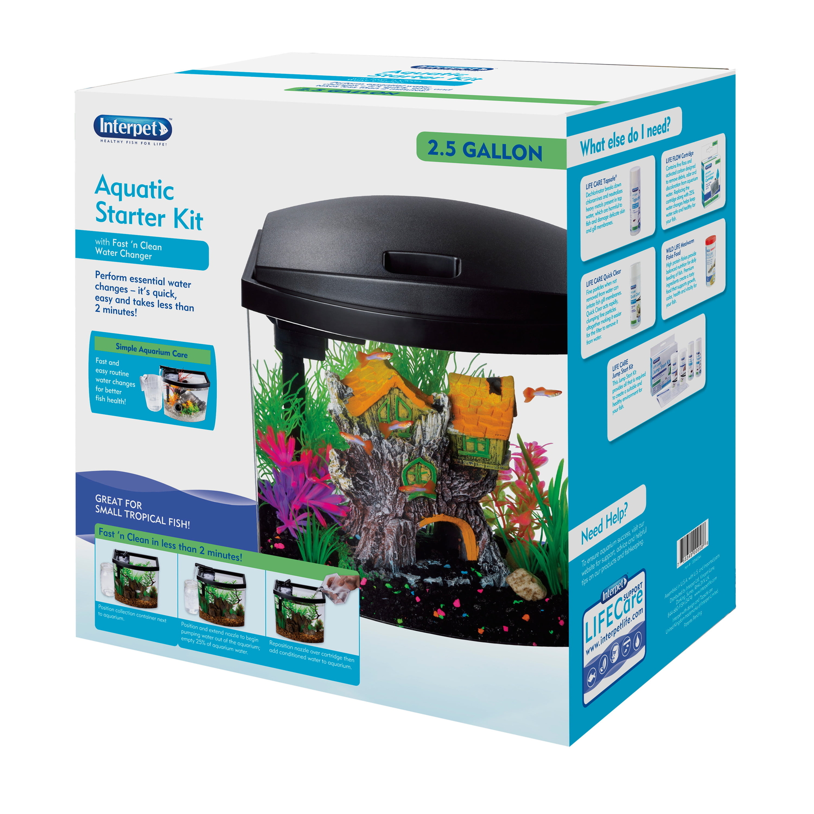 2.5 Gallon Aquarium Starter Kit Glass Plants Fish Tank Black Hood Small