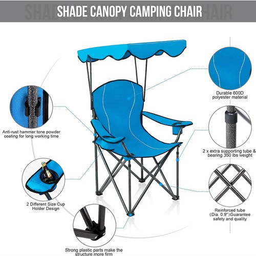 ALPHA CAMP Camping Chairs with Canopy Shade Outdoor Folding Chair Portable Chair - Picture 3 of 9
