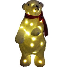 Orso Polare bianco luminoso 50 luci led pelliccioso con sciarpa decorazioni addo