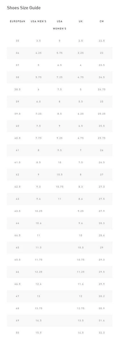 specialized shoe size chart
