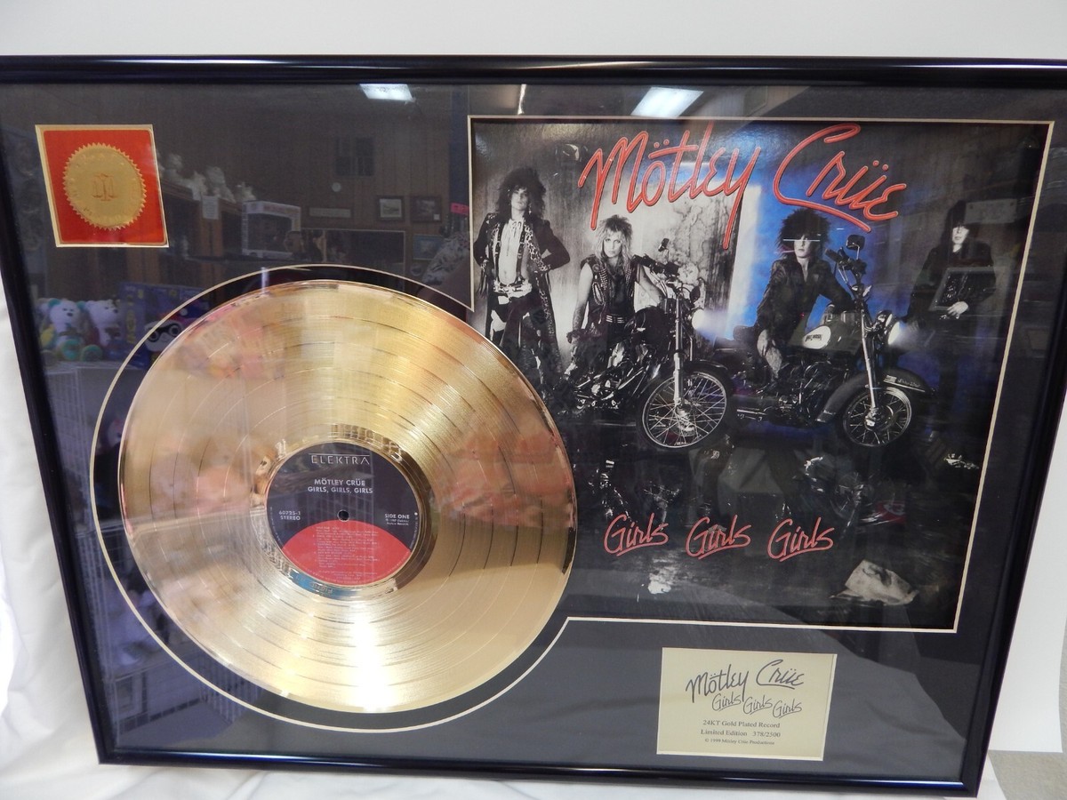サイン入り Motley Crue Girls Girls LP レコード 希少 Motley Crue Girls Girls Girls 24k Gold Plated Album 378/2500