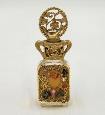 Vintage ADRIAN Designs Ornate Mini Perfume Necklace Jeweled 24K GP Handmade USA - Picture 1 of 12
