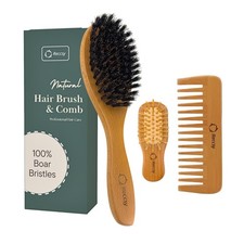 Boar Bristle Hair Brush Set For Women-100% Natural Boar Bristle Brush+Small T...