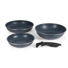 Russell Hobbs Smart Clip 3-Pc Pan Set – 22 & 2x 26cm, Removable Clip-On Handle