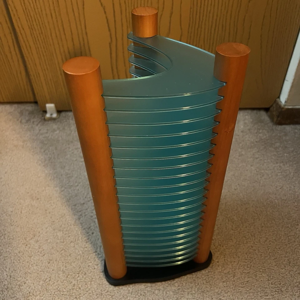 GreenBlue Wood CD Tower Rack Storage Holder Organizer Future Post Modern VTG Y2K - Image 4 of 4