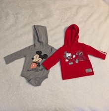 Disney Baby Boy Mickey Mouse Bundle 3-6 Months Hoodie Bodysuit Shirt 2 Pc Set