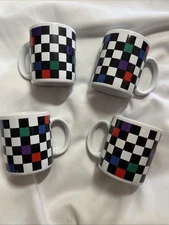 Signature Housewares Retro Checkered Coffee Mug by Riviera Van Beers 1980 Set 4