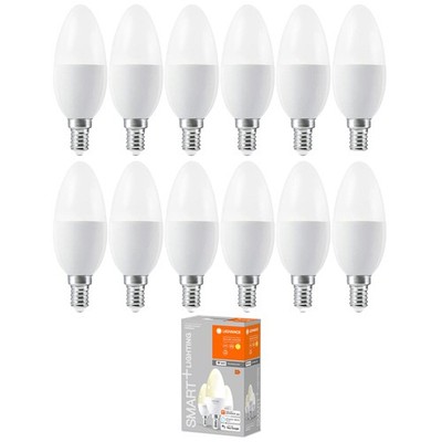 12 x Ledvance Smart+ Kerzen 4,9W = 40W E14 matt warmweiß Dimmbar App Alexa WiFi