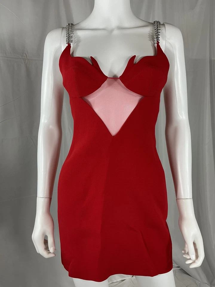 Mini Vestido David Koma Mujer Cristal Cadena Detallado Cady Sin Mangas Rojo 6 Foto 2 de 3