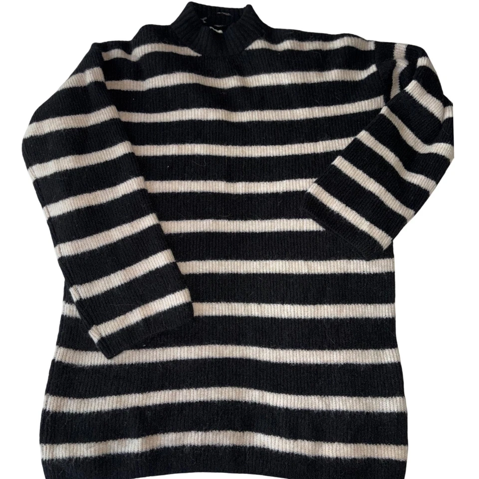 Suéter H&M Negro Blanco Tejido a Rayas Para Mujer S Acogedor Suave Acanalado Cuello Redondo Pullover Foto 2 de 4