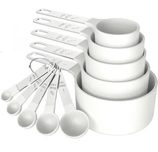 10 Piece TILUCK Nesting Measuring Cups & Spoons Set / Stackable / White