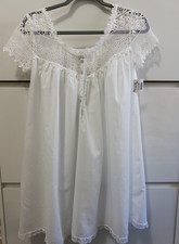 Priamo Women's White Lightweight Embellished Cotton Nightgown Midi Romantic