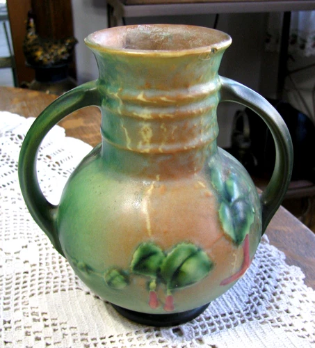 Vintage Roseville Green Fuchsia Vase-Circa 1939-Beautiful